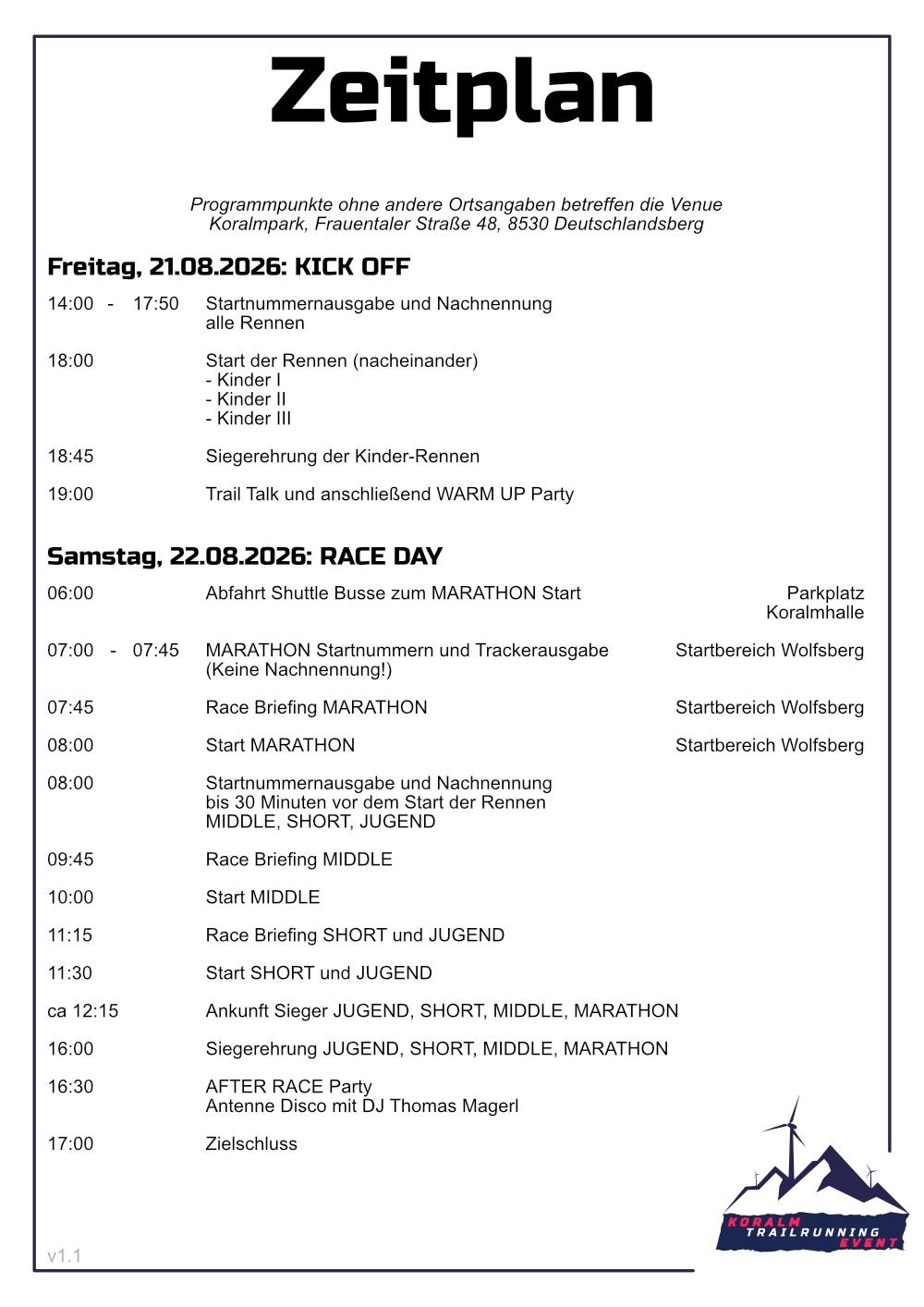 KTRE 2026 Zeitplan